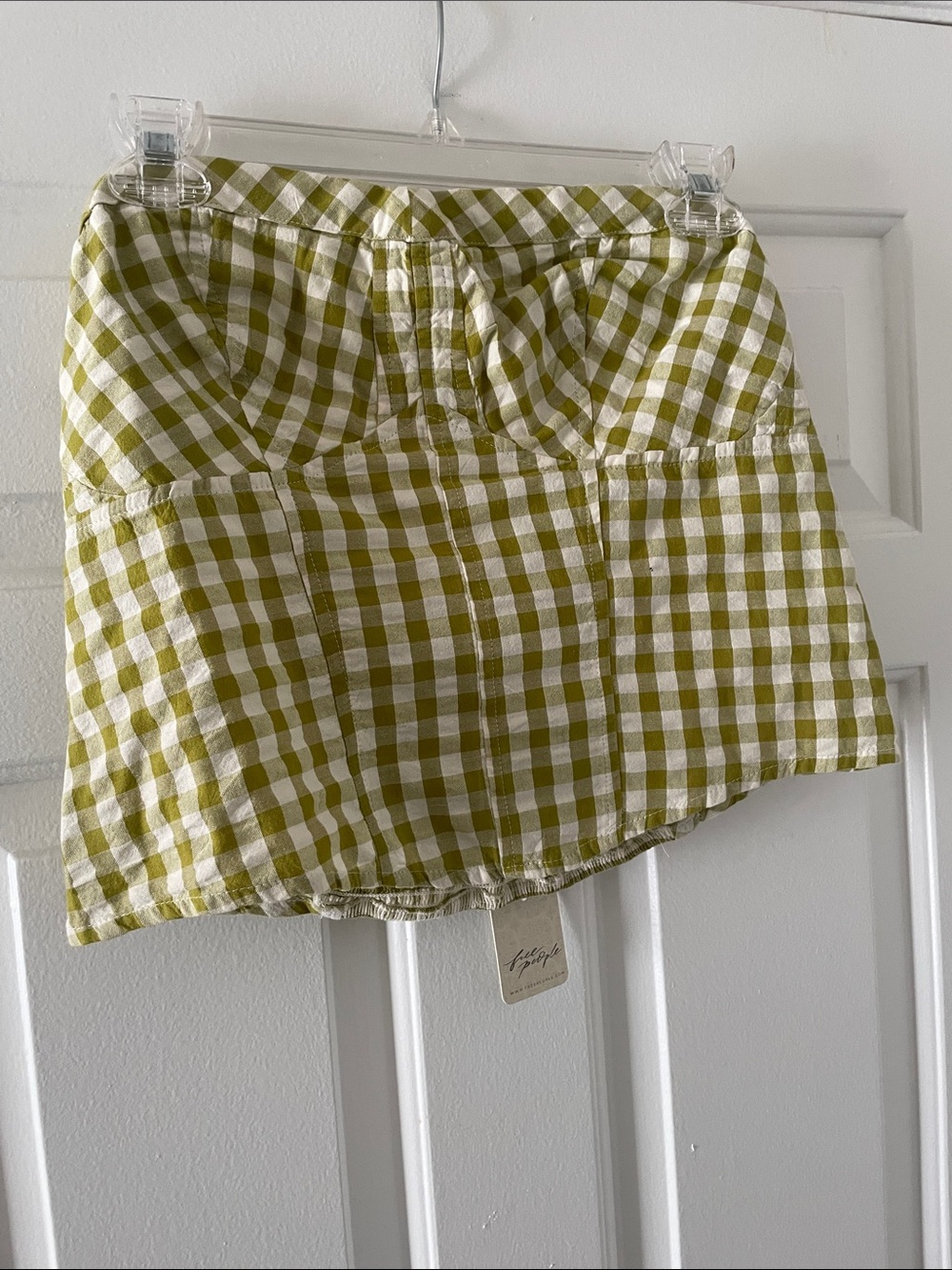 Free People Olive Green and White Gingham Mini Skirt